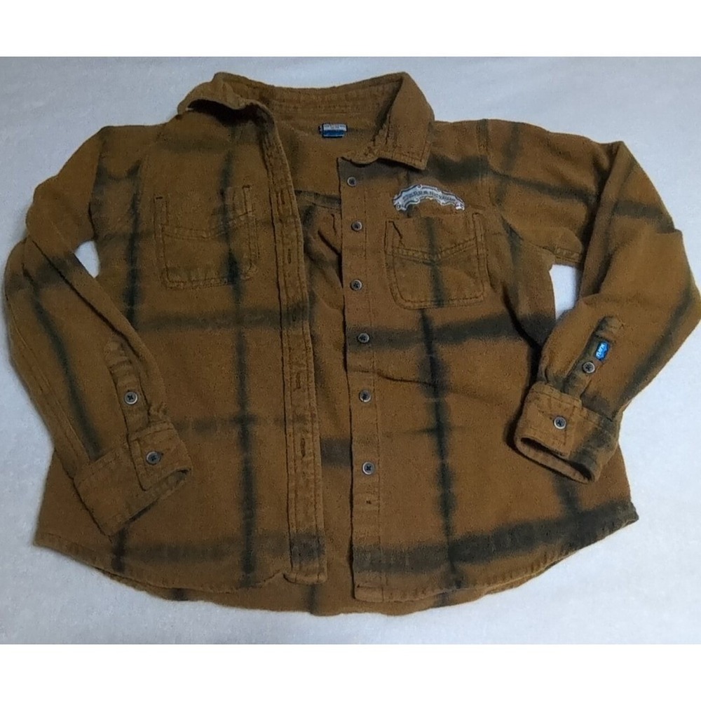 KAVU Sierra Nevada Flannel Shirt Mens S Brown Plaid Excellent Heavyweight Button